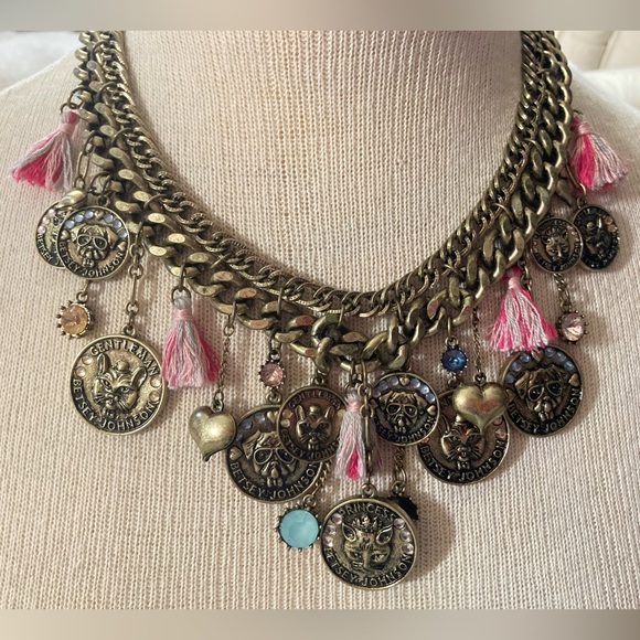 NWT Betsey Johnson dog cat coin tassel RARE FIND Critter Cameo dangle necklace - Picture 8 of 16